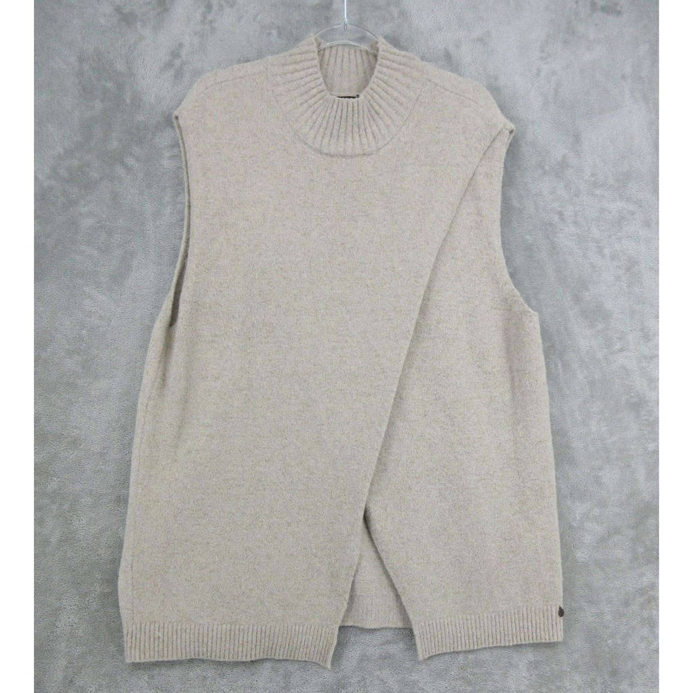 Yest Sweater Womens Size 12 Beige Mock Faux Wrap Quiet Luxury Cozy Pullover Knit